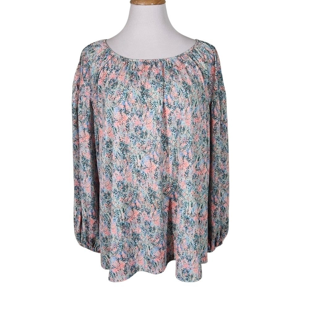 Ava & Viv Blouse Plus Size 2X Pastel Abstract Art Peasant Top